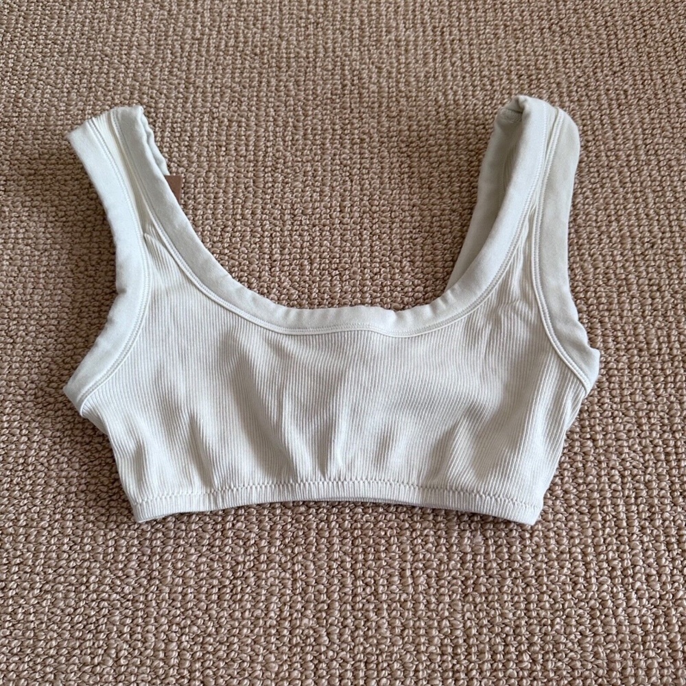 Skims Bone Ribbed Scoop Neck Bralette, Size XXS NWT